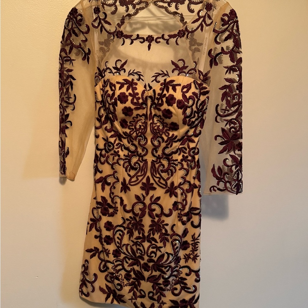 Rachel Allan Burgundy Embroidered Short Formal Dress